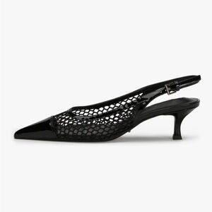 Black slingback mesh trendy kitten heels